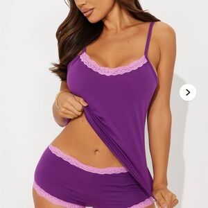 Fashion Nova Purple and Pink Chemises with Lace Trim